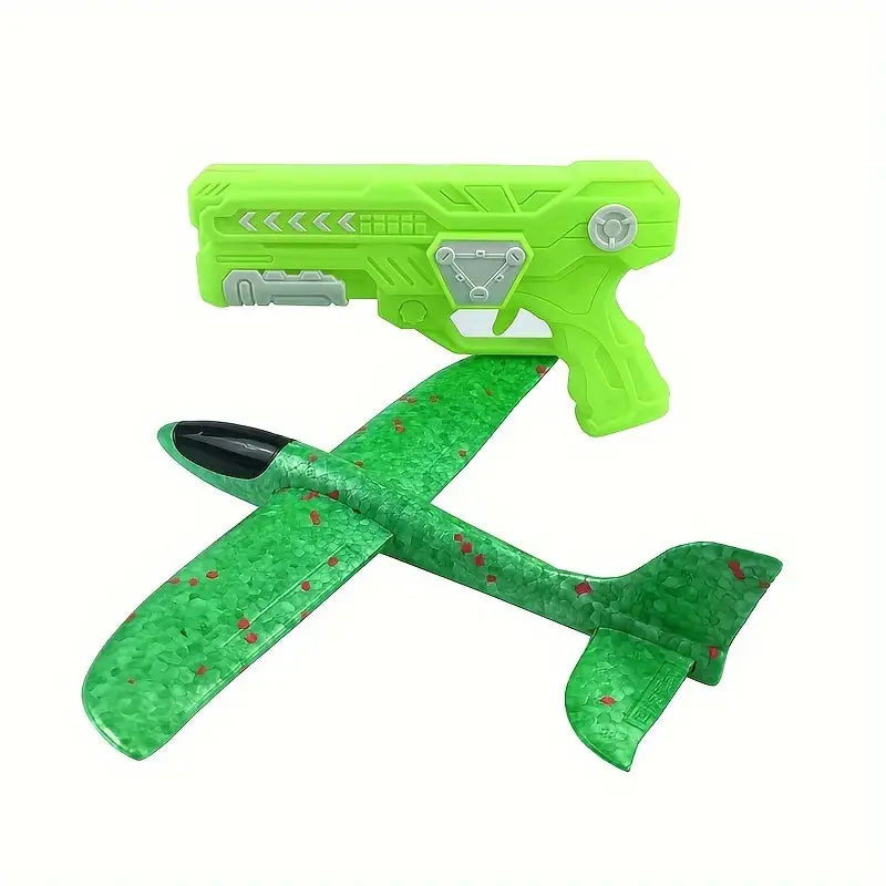 Outdoor Foam Airplane Launching Set: Green Launcher & Orange Handheld Glider for Kids' Active Play