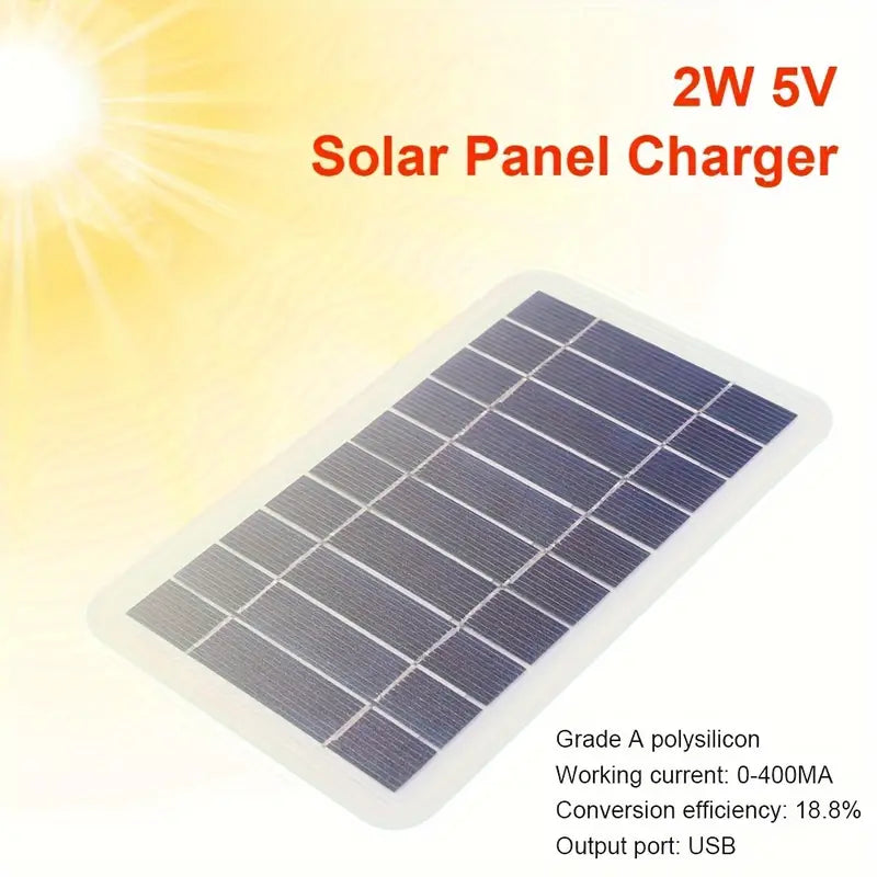 Waterproof Portable Solar Charger with USB - 2W, Safe Charge for Power Banks & Phones, Ideal for Outdoor Camping & Home Use