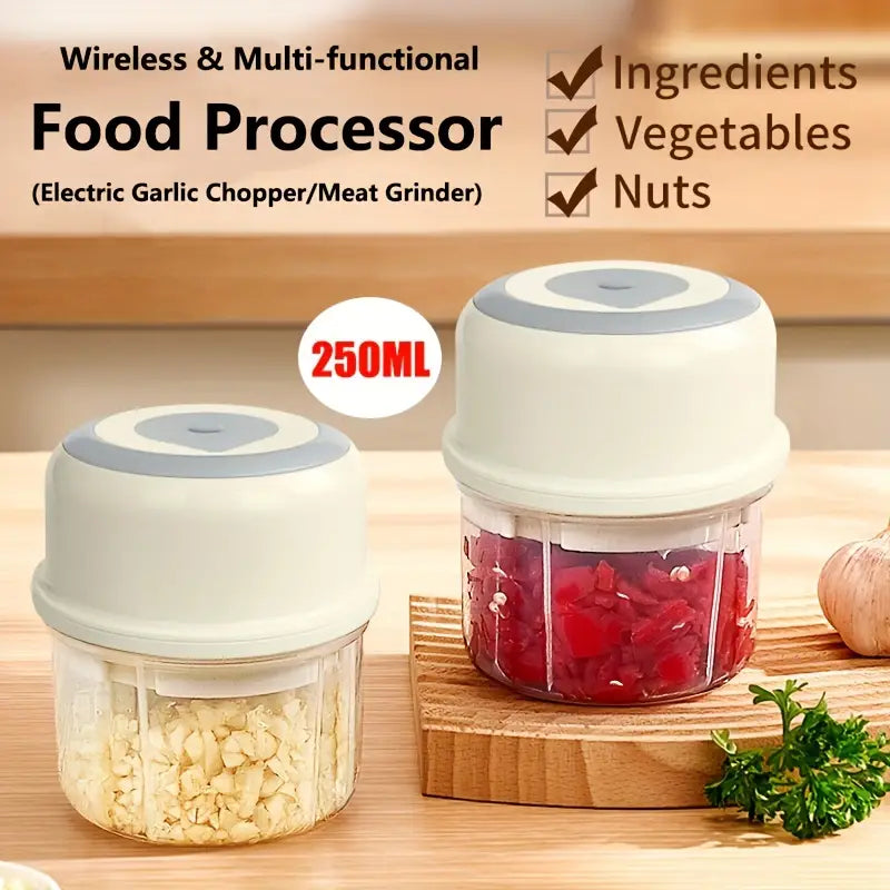 "Hilton 250ml Electric Garlic & Vegetable Chopper: Portable, USB Rechargeable Kitchen Gadget"