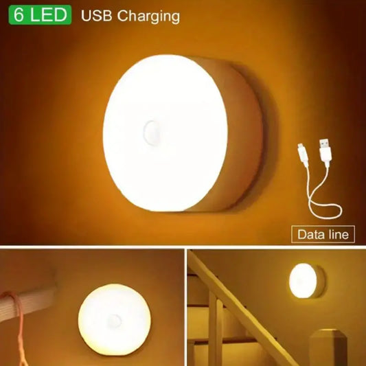 1pc Wireless Motion Sensor Night Light, Bedroom Decor Light, 6LED Detector Wall Decorative Lamp For Staircase Closet Room