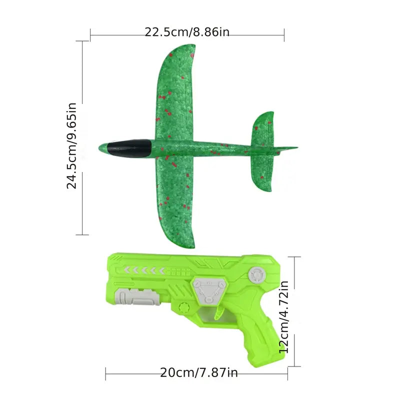 Outdoor Foam Airplane Launching Set: Green Launcher & Orange Handheld Glider for Kids' Active Play