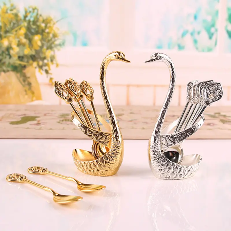 "Elegant Stainless Steel Swan Base Dinnerware Set - Perfect for Eid Al-Adha Celebrations"