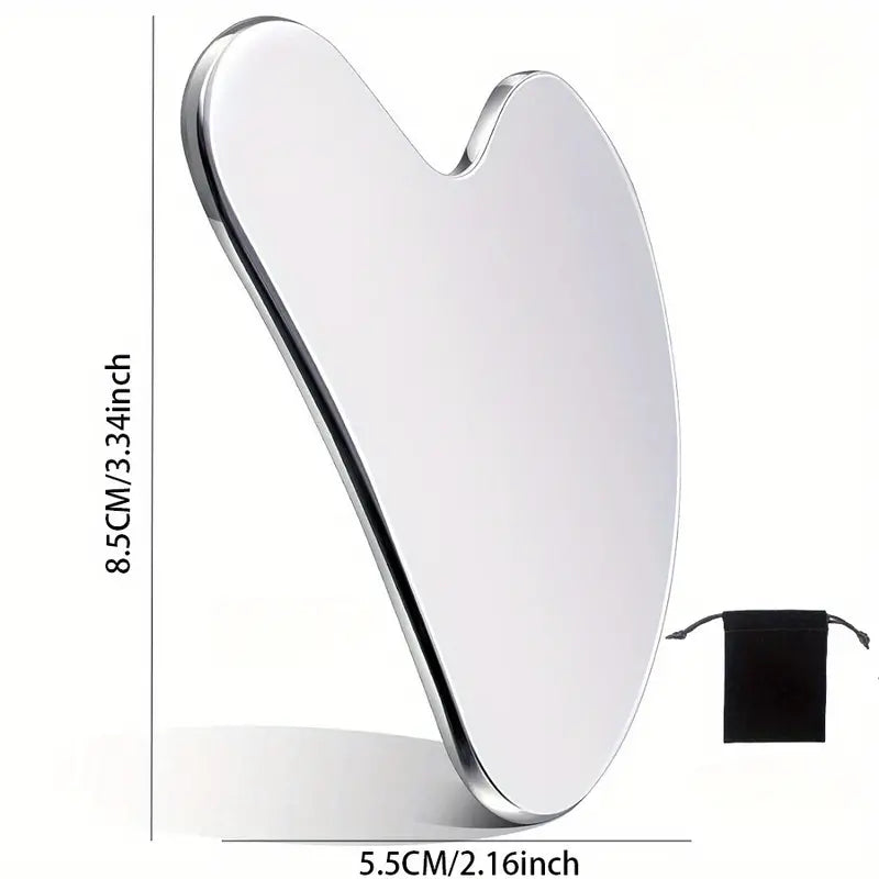 "Heart-Shaped Stainless Steel Gua Sha Tool: Relaxing Facial & Body Massager with Travel Pouch"