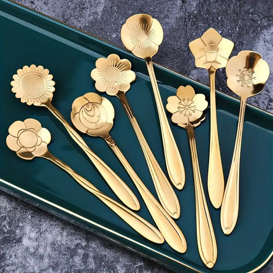 "Charming 4-Piece Flower-Shaped Teaspoon Set - Durable Stainless Steel for Coffee & Desserts"