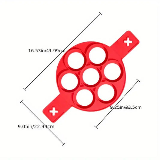 7-Hole Silicone Pancake Maker - Nonstick, Easy Clean Baking & Omelette Ring for Perfect Breakfasts - Red Kitchen Gadget