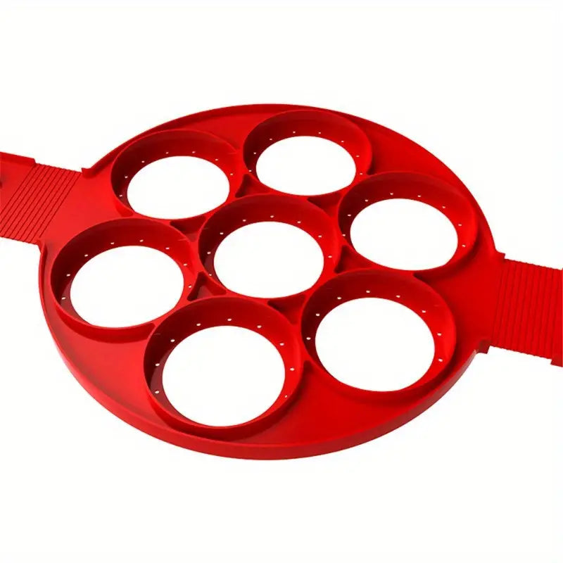 7-Hole Silicone Pancake Maker - Nonstick, Easy Clean Baking & Omelette Ring for Perfect Breakfasts - Red Kitchen Gadget