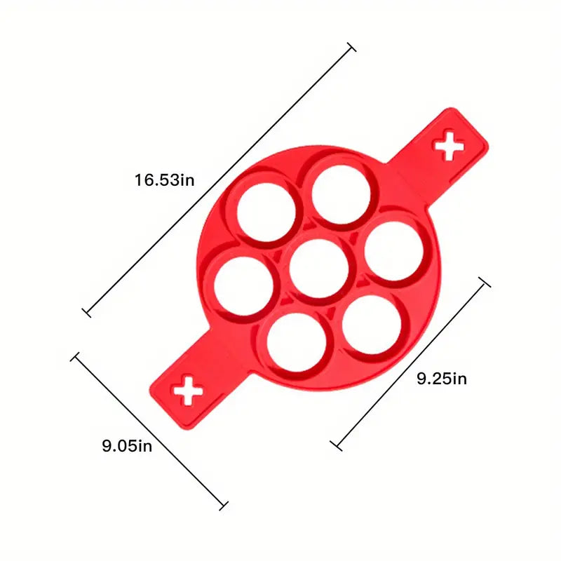 7-Hole Silicone Pancake Maker - Nonstick, Easy Clean Baking & Omelette Ring for Perfect Breakfasts - Red Kitchen Gadget