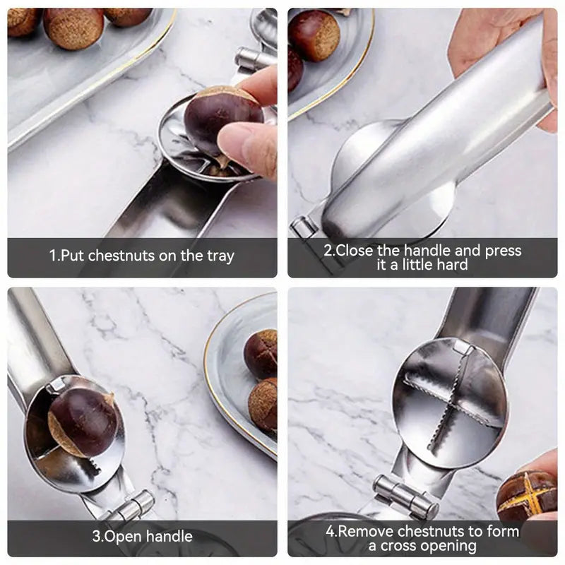 Stainless Steel Nutcracker - Easy-to-Use Chestnut & Walnut Opener, Durable Kitchen Gadget