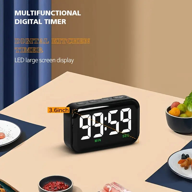 "Multi-Function Magnetic Digital Kitchen Timer - Big LCD, Countdown, Adjustable Brightness & Volume, Ideal for Cooking, Gym, Meetings & Gifts (Battery Not Included)"