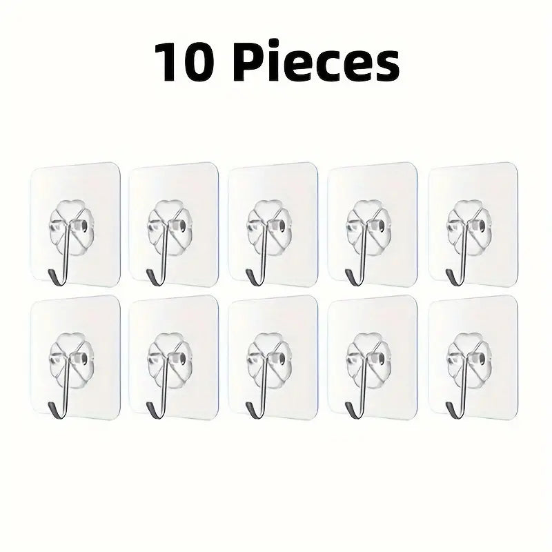 "10-Pack Self-Adhesive Metal Wall Hooks - No Drill, Easy Install Organizers for Home & Office"