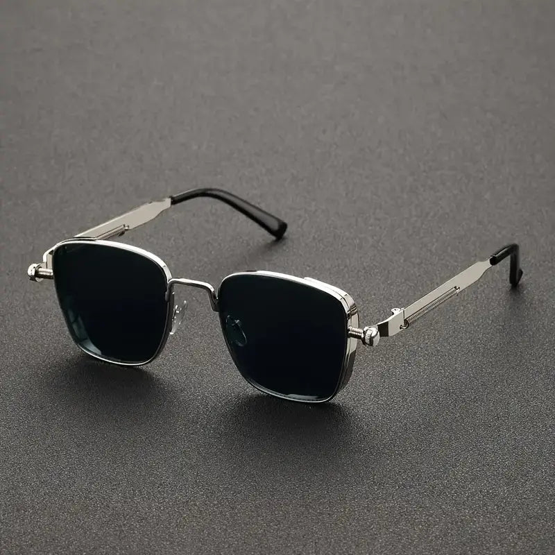 Retro Steampunk Silver Square Glasses - Stainless Steel Frame