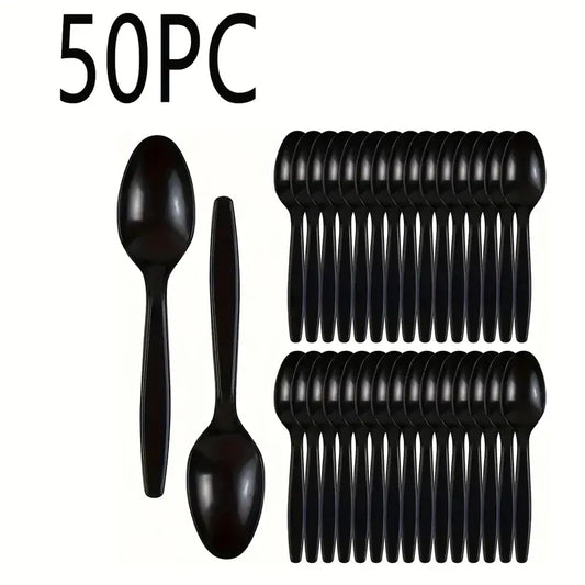 "50pcs BPA-Free Black Reusable Plastic Spoons - Perfect for Any Occasion!"