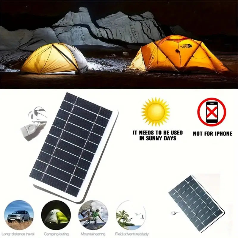 Waterproof Portable Solar Charger with USB - 2W, Safe Charge for Power Banks & Phones, Ideal for Outdoor Camping & Home Use