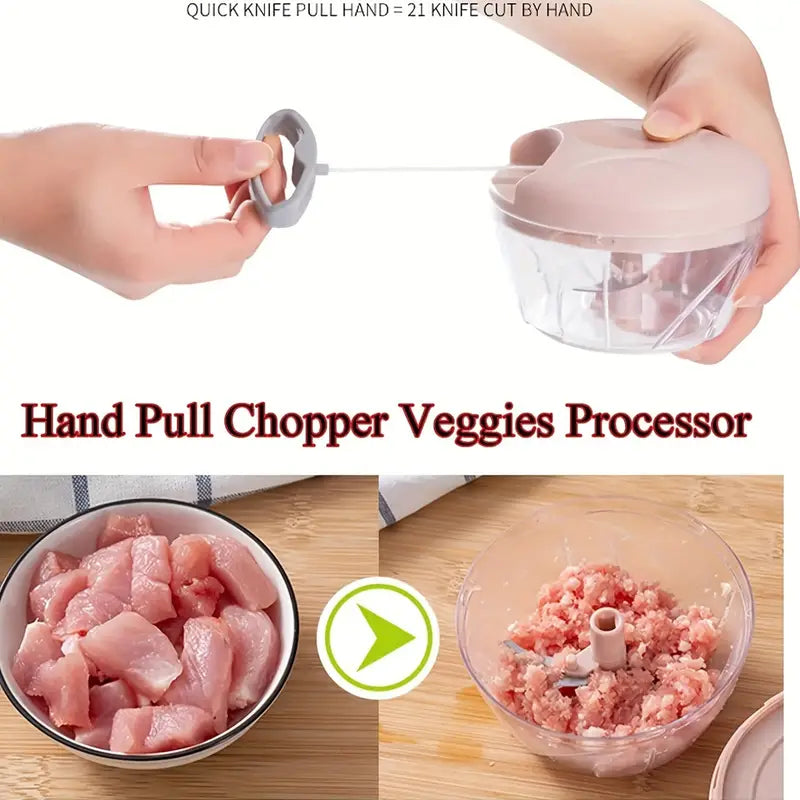 Manual Food Chopper 500/900ML - Plastic Garlic Onion Masher, Quick Vegetable Cutter, Meat Grinder Kitchen Tool, No Electricity Needed