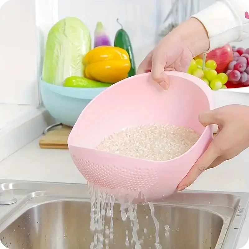 1pc, Wheat Straw Rice Washing Bowl With Strainer - Efficiently Wash Small Grains And Kitchen Gadgets