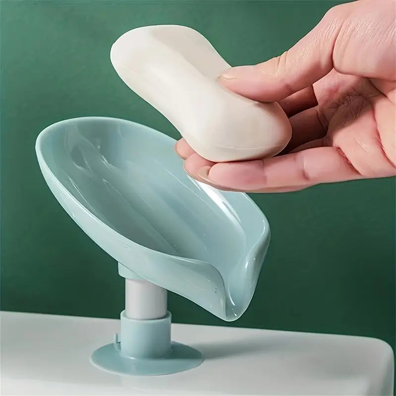 "Leaf Shape Suction Cup Soap Dish - Stylish Bathroom Organizer"