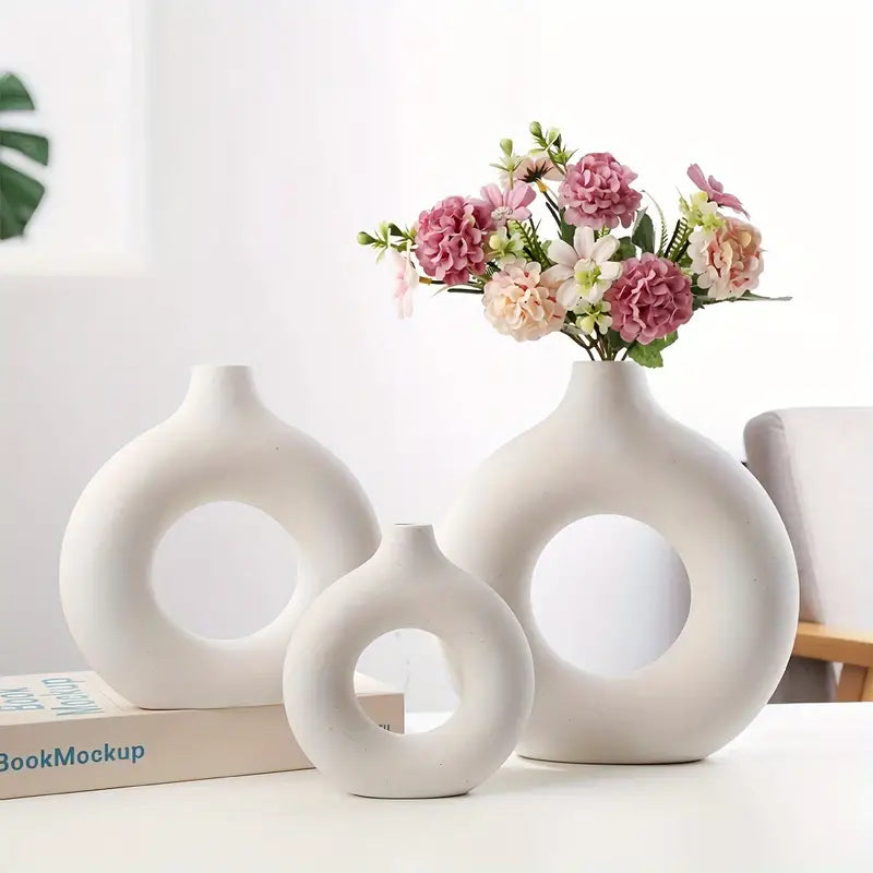 Bohemian Chic O-Shaped Resin Vase - Perfect for Bedroom & Living Room Decor, No Battery Needed