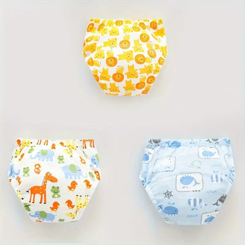 3pcs Pattern Potty Training Pants, 6-layer Breathable Cotton Gauze Four Seasons, Baby Cloth Diapers, Children's Diaper Pants, Washable Diaper Pants