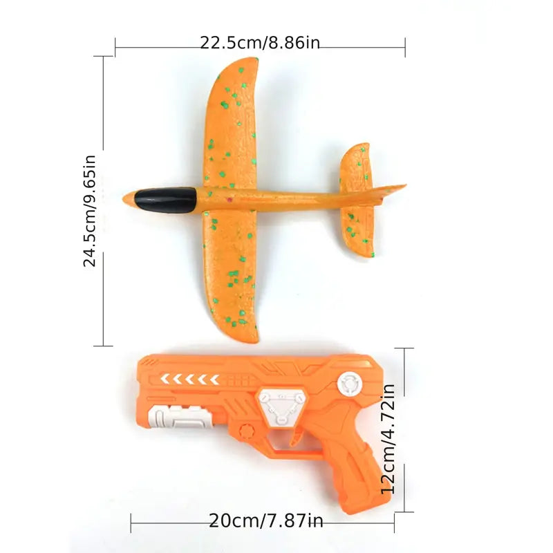 Outdoor Foam Airplane Launching Set: Green Launcher & Orange Handheld Glider for Kids' Active Play