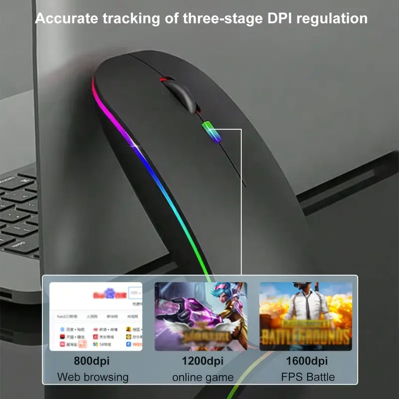 Dual Mode RGB Wireless Mouse: Adjustable DPI for Gaming & Office