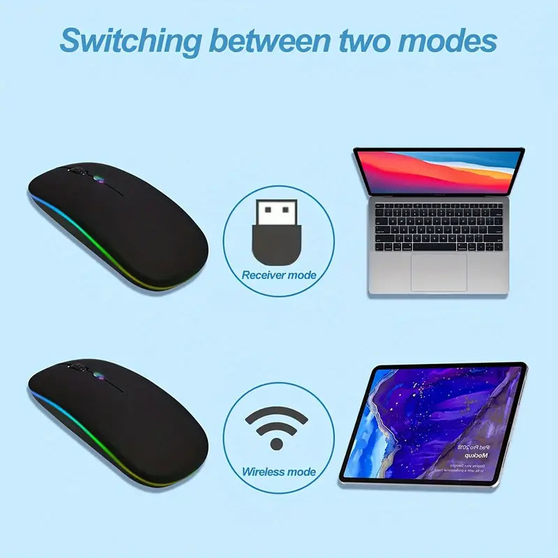 Dual Mode RGB Wireless Mouse: Adjustable DPI for Gaming & Office