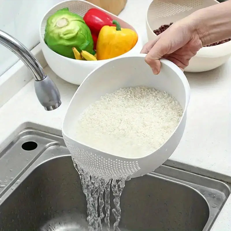 1pc, Wheat Straw Rice Washing Bowl With Strainer - Efficiently Wash Small Grains And Kitchen Gadgets