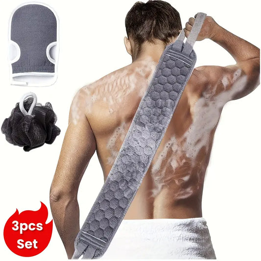 3-Piece Exfoliating Bath Set: Loofah, Glove & Washcloth