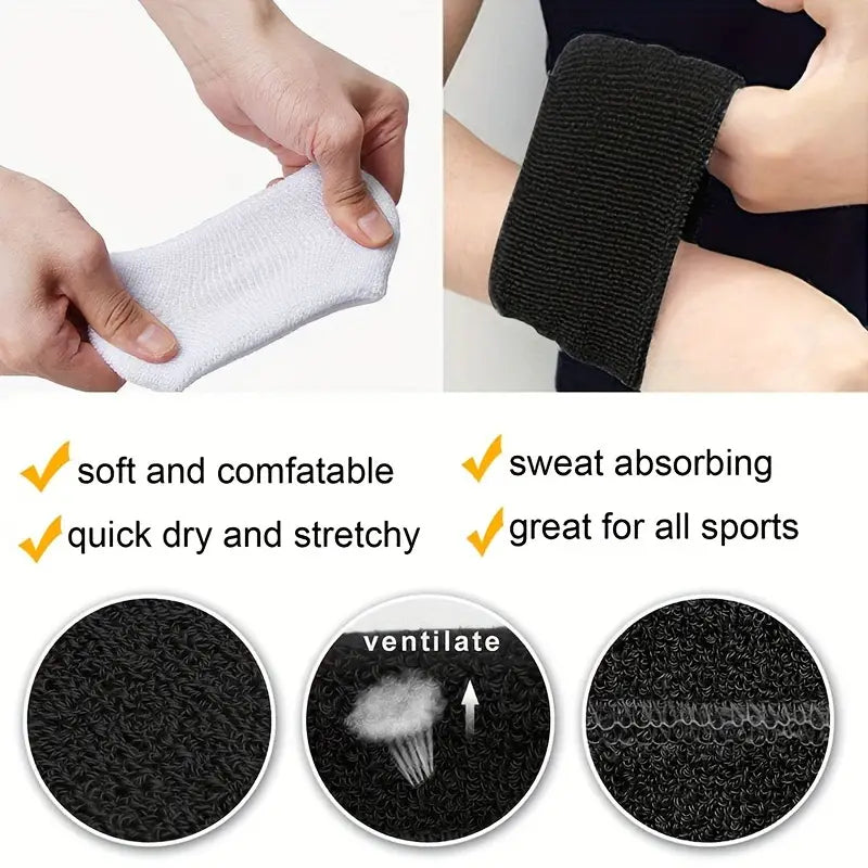 "6-Pack Sweatbands: Quick-Dry Cotton Blend Wristbands for Sports & Fitness!"