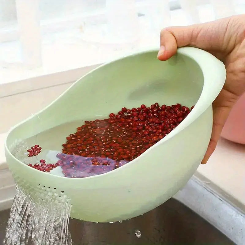 1pc, Wheat Straw Rice Washing Bowl With Strainer - Efficiently Wash Small Grains And Kitchen Gadgets