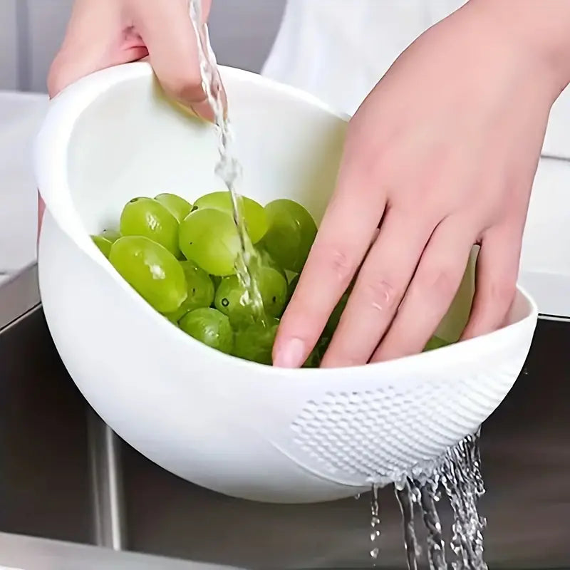 1pc, Wheat Straw Rice Washing Bowl With Strainer - Efficiently Wash Small Grains And Kitchen Gadgets