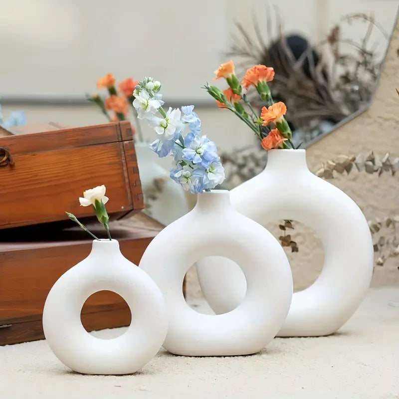 Bohemian Chic O-Shaped Resin Vase - Perfect for Bedroom & Living Room Decor, No Battery Needed