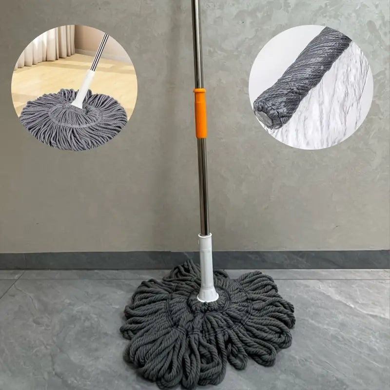 "Microfiber Easy Wring Spin Mop & Stainless Steel Bucket Set: Effortless Floor Cleaning!"