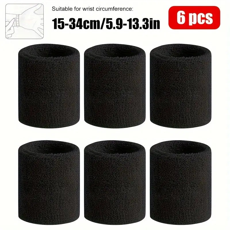 "6-Pack Sweatbands: Quick-Dry Cotton Blend Wristbands for Sports & Fitness!"