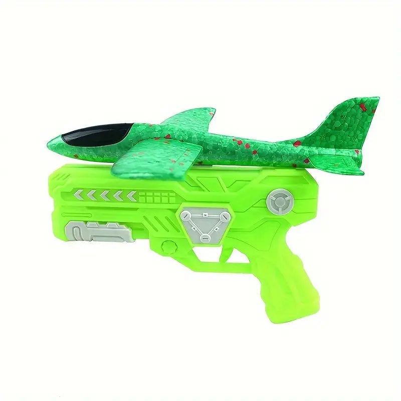 Outdoor Foam Airplane Launching Set: Green Launcher & Orange Handheld Glider for Kids' Active Play