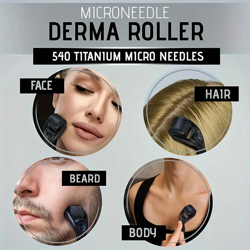 540 Needles Titanium Microneedle Derma Roller for Face and Body - 0.25mm & 0.2mm Needle Length, Unscented