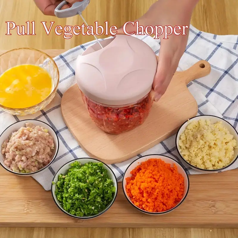 Manual Food Chopper 500/900ML - Plastic Garlic Onion Masher, Quick Vegetable Cutter, Meat Grinder Kitchen Tool, No Electricity Needed