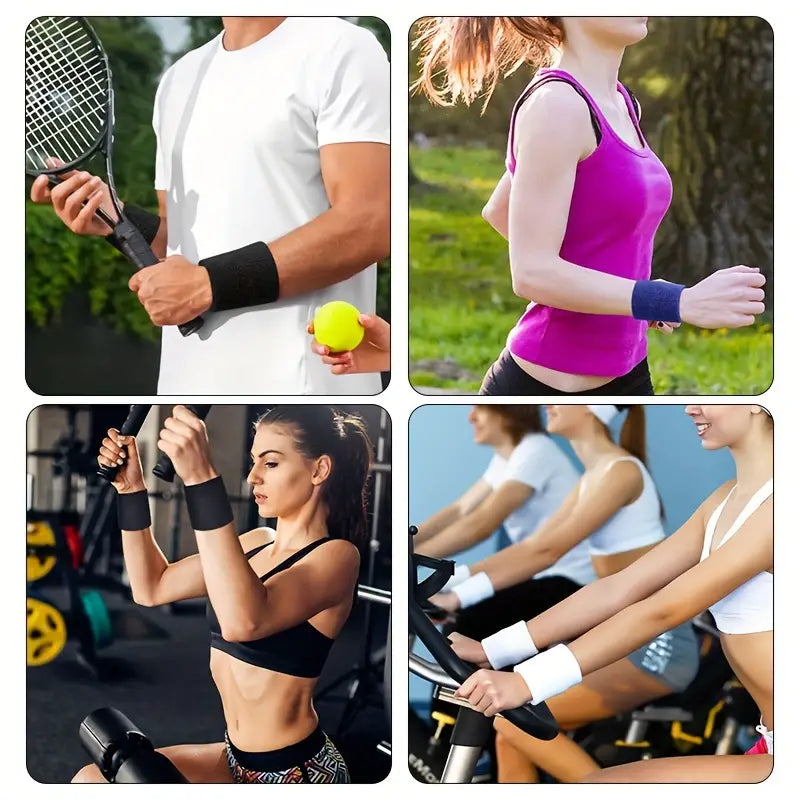 "6-Pack Sweatbands: Quick-Dry Cotton Blend Wristbands for Sports & Fitness!"