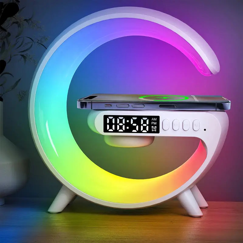 All-in-One Wireless Charging Ambient Lamp Speaker: Stylish Night Light & Atmospheric Glow for Your Bedroom – Perfect Gift for Any Occasion!